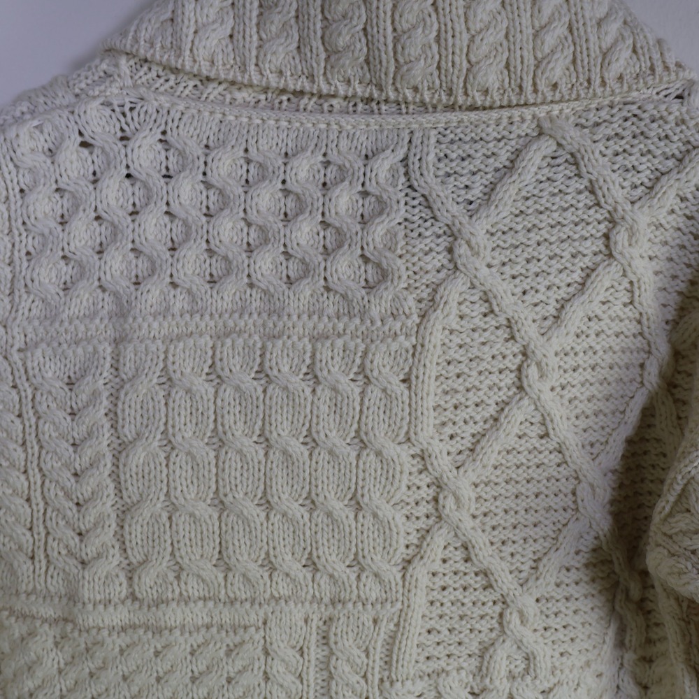 Aran Woollen Mills Merino Wool Cable Knit Wrap Cardigan S Cream Irish Sweater - Picture 3 of 11